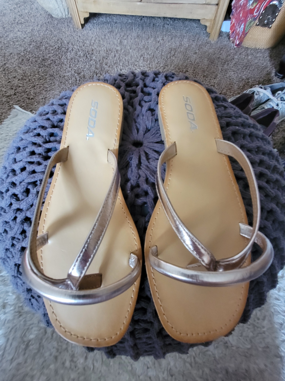SODA Women's Metallic Tan Strap Flip Sandals